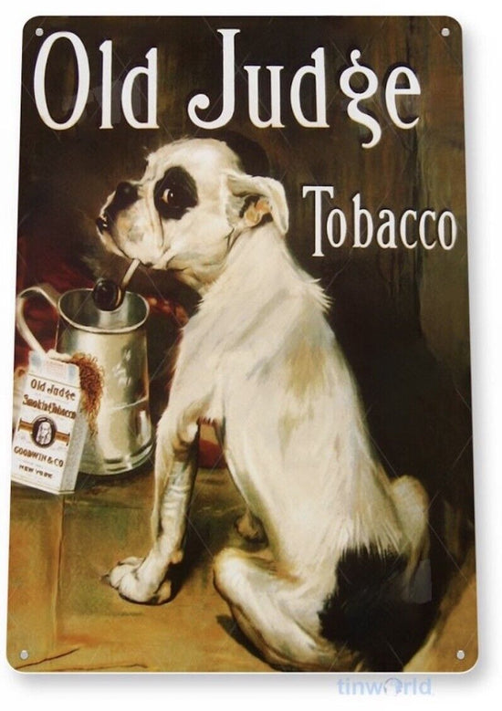 OLD JUDGE TOBACCO TIN SIGN BULLDOG BULL DOG PIPE GOODWIN AMERICAN TRADING CARDS