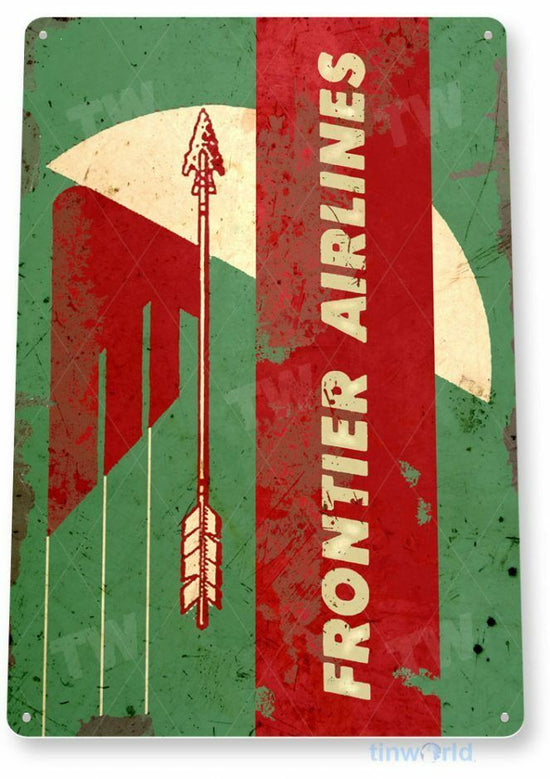 FRONTIER 12x18 in TIN SIGN AVIATION AIRPLANE AIRCRAFT RETRO LAGUARDIA OHARE LAX