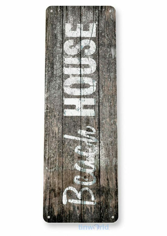 BEACH HOUSE 11X4 TIN SIGN HOME GARAGE REPRODUCTION TIN SIGN RUSTIC OCEAN MALIBU