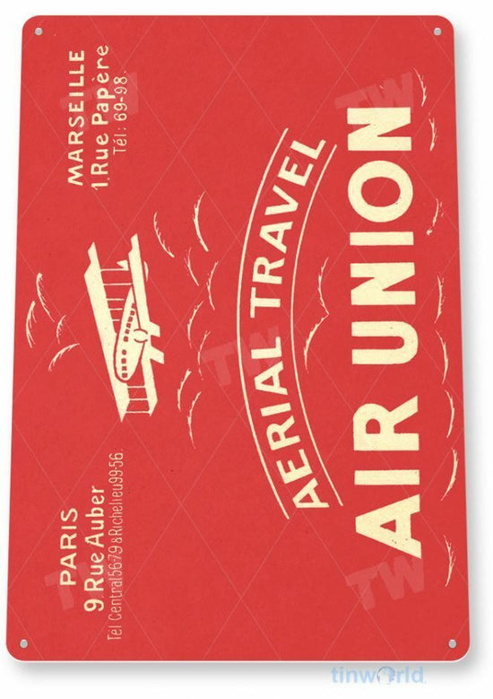 AIR UNION 11 X 8 TIN SIGN AVIATION AIRPLANE AIRCRAFT RETRO AERIAL TRAVEL