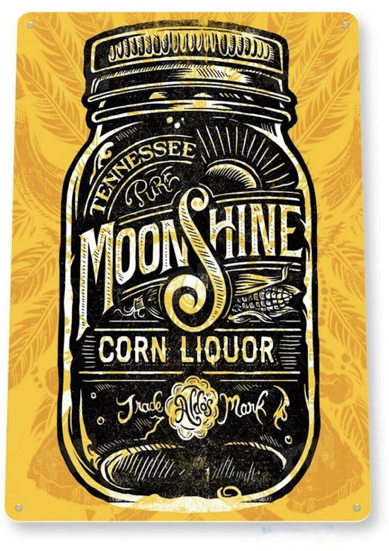 TENNESSEE MOONSHINE TIN SIGN CORN LIQUOR POPCORN SUTTON TICKLE TIM COPPER STILL