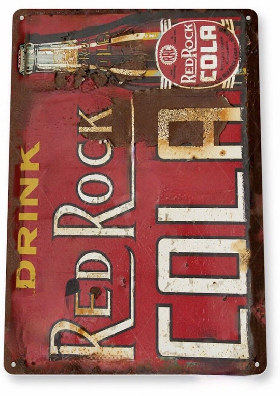 RED ROCK COLA TIN SIGN RIGHT THE THIRST TIME BOTTLING COMPANY ABOUT TASTE ENJOY