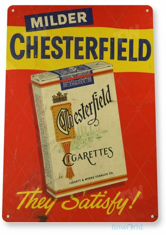 CHESTERFIELD 12x18 in TIN SIGN TOBACCO SNUFF CIGARETTE PIPE TOBACCIANA CIGAR BOX