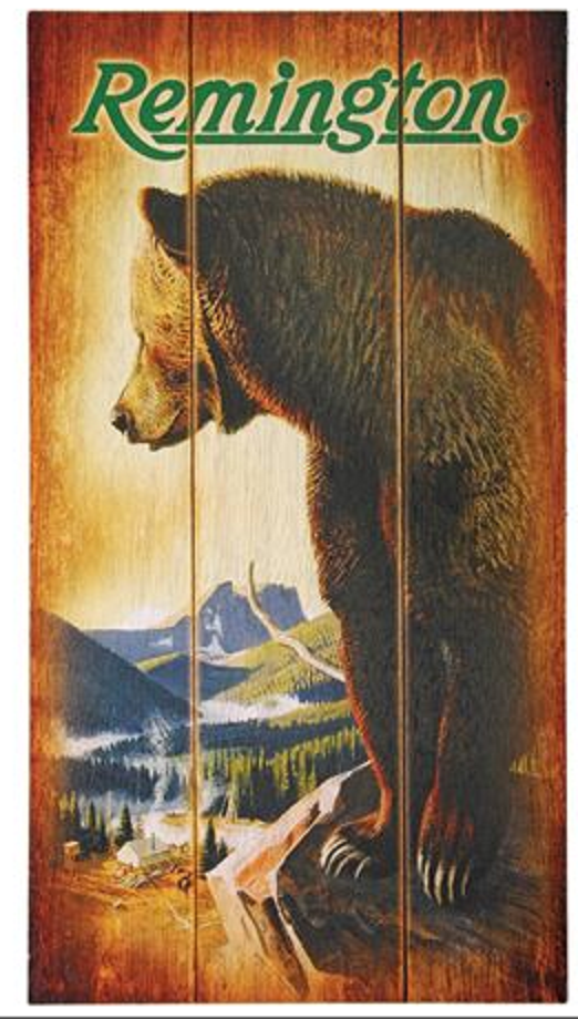 REMINGTON BEAR WOOD SIGN BROWN BLACK GRIZZLY WALL PLAQUE WOODEN AMMO