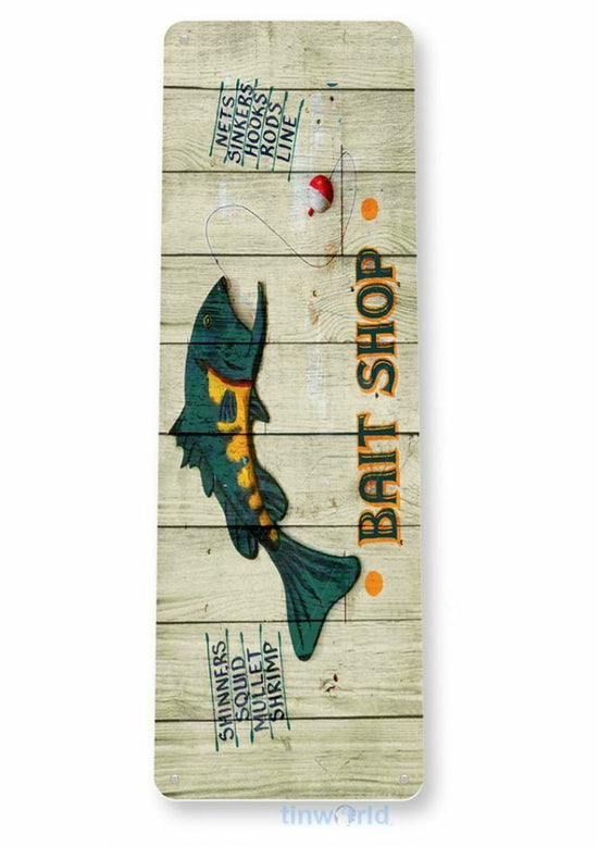 BAIT SHOP 11X4 TIN SIGN HOME GARAGE REPRODUCTION TIN SIGN RUSTIC WORMS MINNOWS
