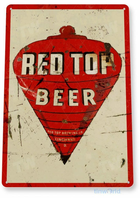 RED TOP BEER TIN SIGN 12x18 inch BREWING BREWERY CINCINNATI OHIO BAR PUB COMPANY