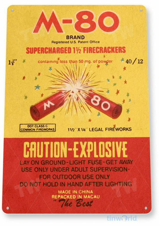 M-80 FIRECRACKER 11 X 8 TIN SIGN NOSTALGIC REPRODUCTION ADVERTISEMENT FIREWORKS