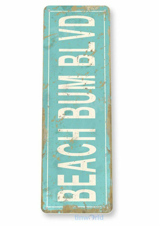 BEACH BUM BLVD 11X4 TIN SIGN HOME GARAGE REPRODUCTION TIN SIGN RUSTIC HOLLYWOOD