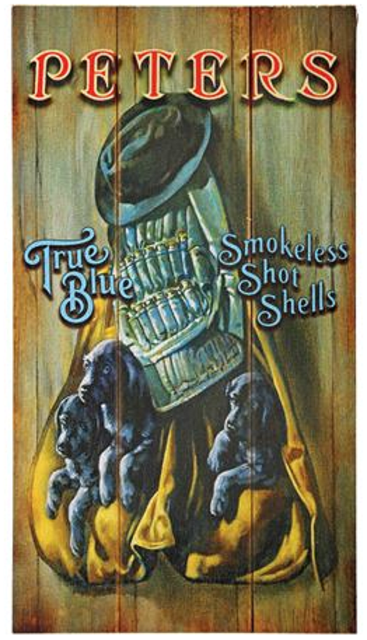 REMINGTON PETERS TRUE BLUE PUPPY WOOD SIGN WOODEN AMMO AMUNITION SHELL SHOTGUN