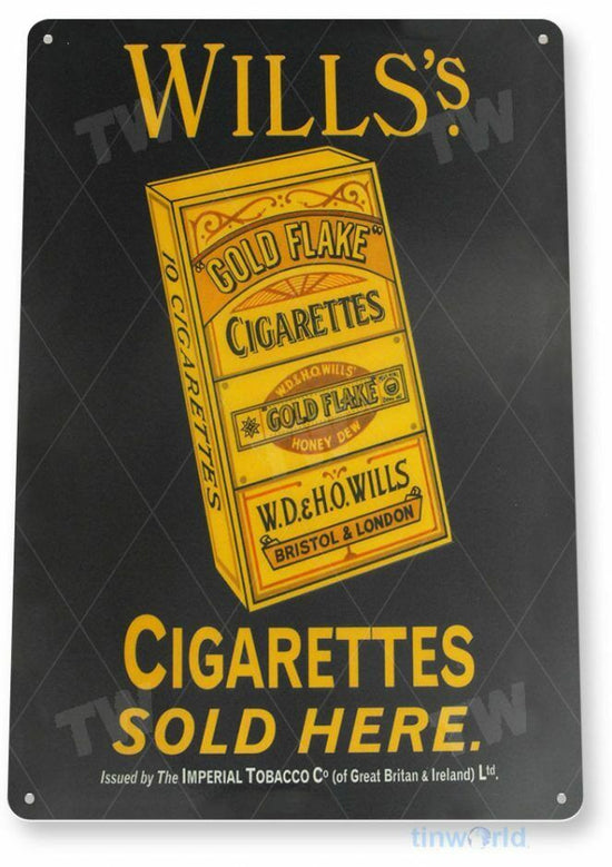 WILLS 11X8 TIN SIGN TOBACCO SNUFF CIGARETTE PIPE TOBACCIANA GOLD FLAKE