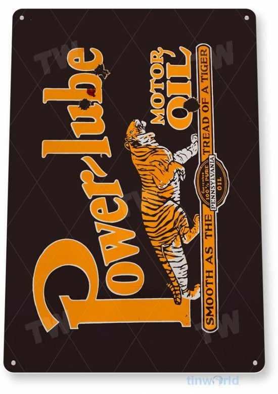 POWER LUBE GAS AND OIL 11 X 8 TIN SIGN NOSTALGIC REPRODUCTION ADVERTISEMENT