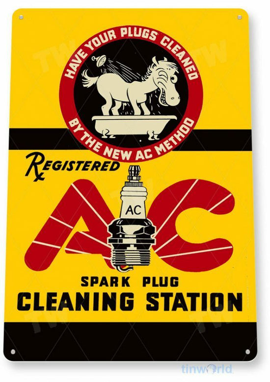 AC SPARK PLUG CLEANING 11 X 8 TIN SIGN AUTO AUTOMOBILE MECHANIC ADVERTISEMENT