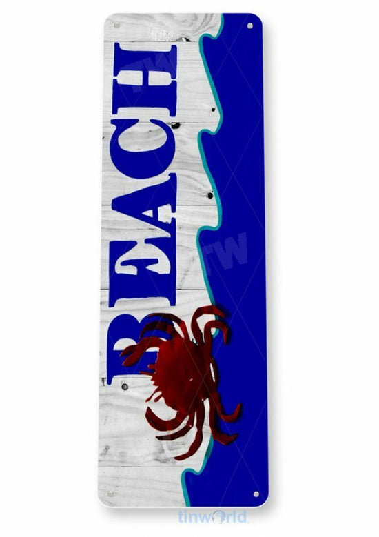 BEACH 11X4 TIN SIGN HOME GARAGE REPRODUCTION TIN SIGN RUSTIC CRAB OCEAN MALIBU
