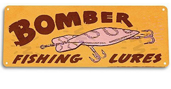 BOMBER FISHING LURE TIN SIGN 11x4 FLOATING WOODEN SHAD JOINTED DEEP WOOD CRANK