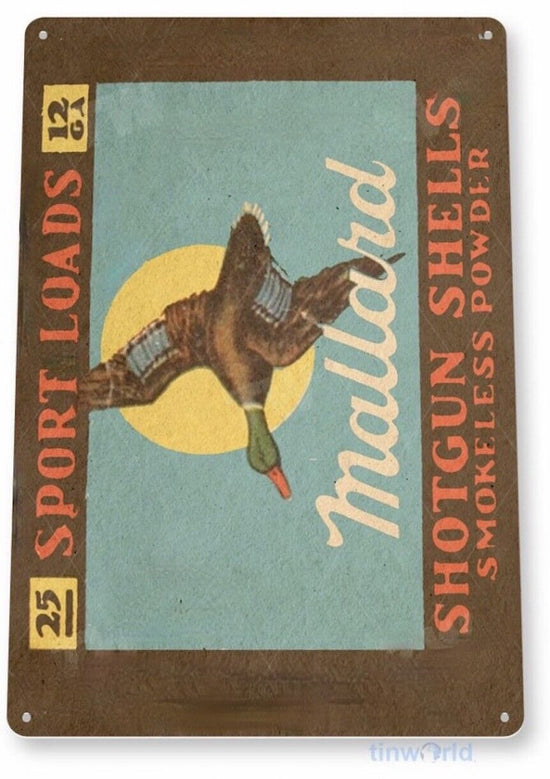 SPORT LOAD MALLARD TIN SIGN AMMUNITION SHOTGUN SHELL SMOKELESS POWDER DUCK HUNT