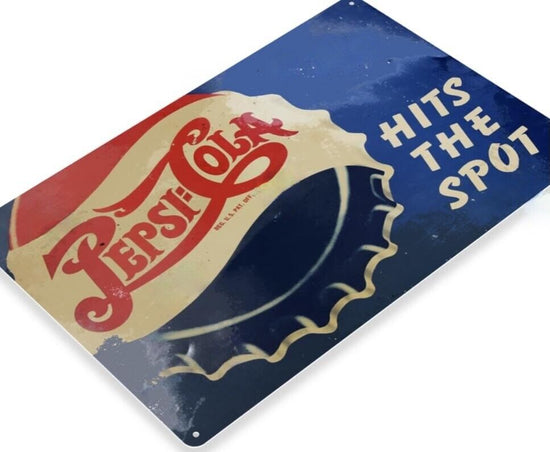 PEPSI COLA TIN SIGN SODA POP TOP HITS THE SPOT THATS WHAT I LIKE 12x18 inch