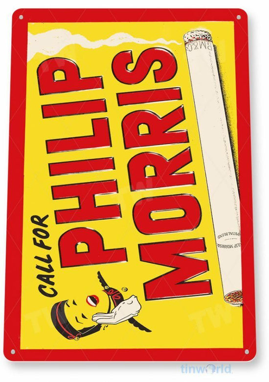 PHILIP MORRIS 11X8 TIN SIGN TOBACCO SNUFF CIGARETTE PIPE TOBACCIANA MONKEY AD