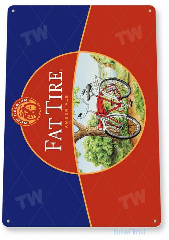FAT TIRE 11X8 TIN SIGN BREW BAR PUB BREWING COMPANY AMBER ALE BOTTLE CAP