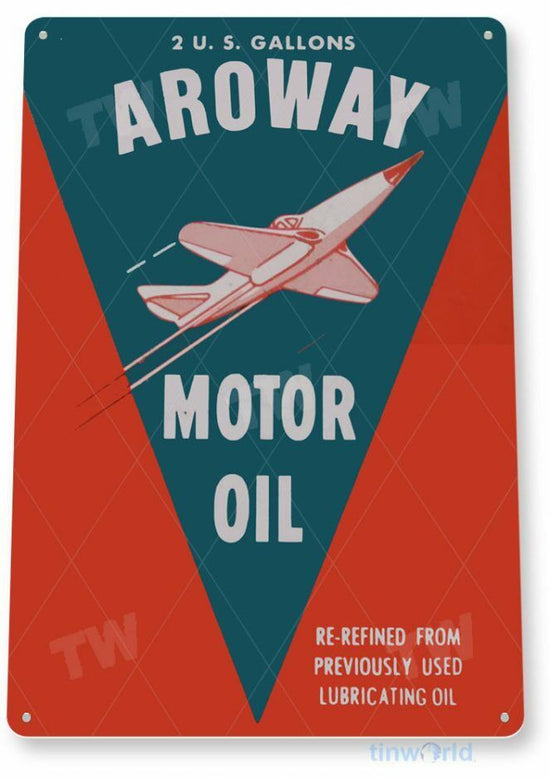 AROWAY OIL GAS 11 X 8 TIN SIGN AVIATION AIRPLANE AIRCRAFT RETRO LAX JFK JAL