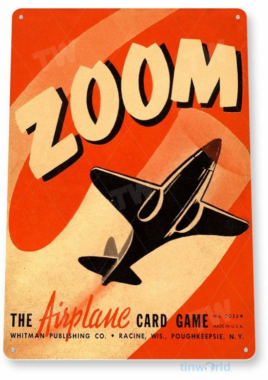 ZOOM CARD GAME 11 X 8 TIN SIGN AVIATION AIRPLANE AIRCRAFT RETRO LAX JFK JAL