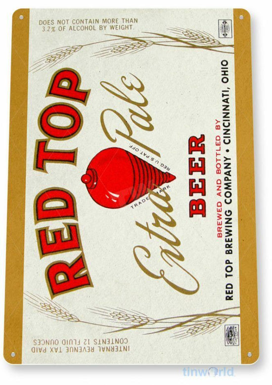 RED TOP BEER TIN SIGN 11X8  BREWING BREWERY CINCINNATI OHIO BAR PUB COMPANY CAN