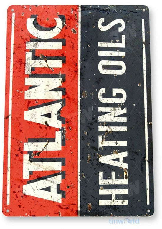 ATLANTIC HEATING OILS 12x18 inch TIN SIGN AUTO AUTOMOBILE MECHANIC ADVERTISEMENT