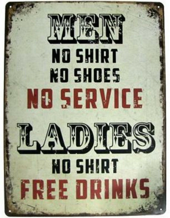 FREE DRINKS FOR LADIES WITH NO TOP  FUNNY TIN SIGN WALL ART POSTER METAL BEER