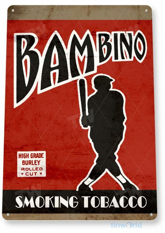 BAMBINO 11X8 TIN SIGN TOBACCO SNUFF CIGARETTE PIPE TOBACCIANA BABE RUTH