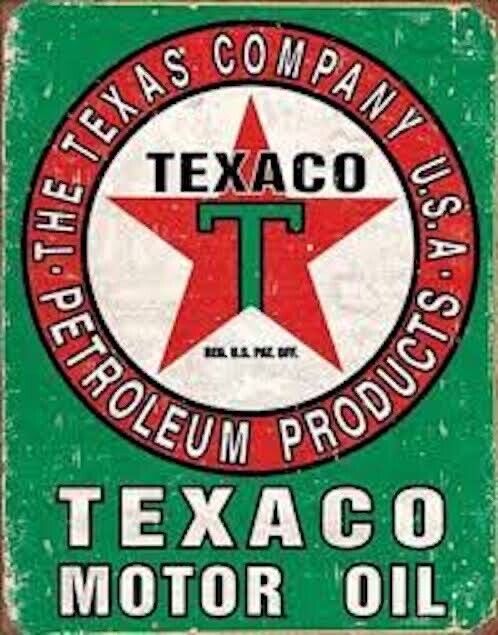 TEXACO TIN SIGN GAS OIL REFINING GAS STATION SERVICE TEXAS DALLAS 12x16 METAL
