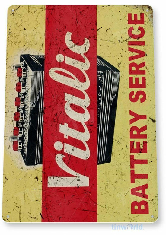 VITALIIC BATTERY SERVICE 11 x 8 TIN SIGN AUTO AUTOMOBILE MECHANIC ADVERTISEMENT