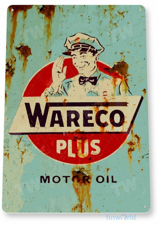 WARECO PLUS MOTOR OIL 11 X 8 TIN SIGN AUTO AUTOMOBILE MECHANIC ADVERTISEMENT