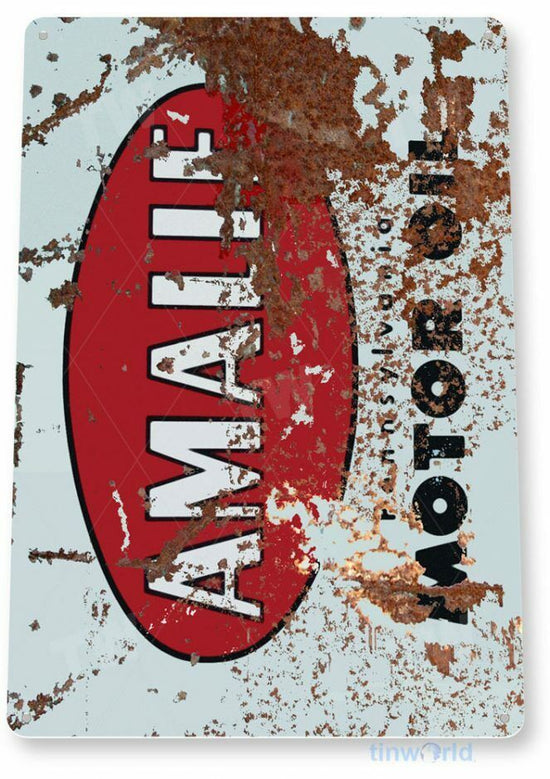 AMALIE OILS 11 x 8 TIN SIGN AUTO AUTOMOBILE MECHANIC ADVERTISEMENT MOTOR OIL