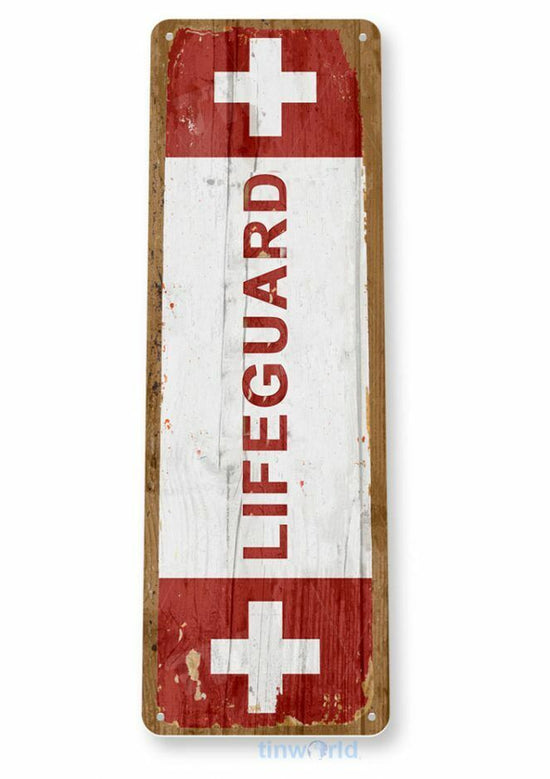 LIFEGUARD 11X4 TIN SIGN HOME GARAGE REPRODUCTION TIN SIGN RUSTIC BEACH POOL