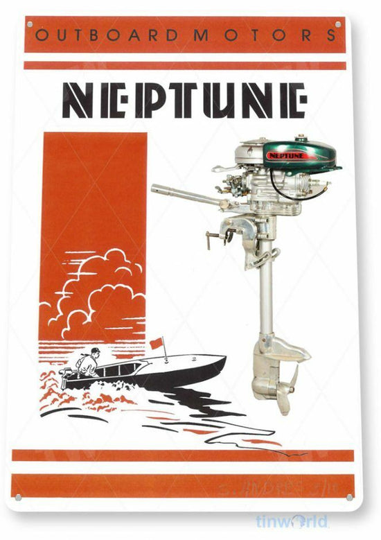 NEPTUNE OUTBOARD 11 x 8 TIN SIGN AUTO AUTOMOBILE MECHANIC ADVERTISEMENT MOTOR
