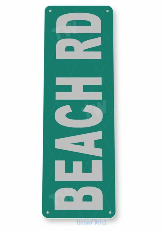 BEACH RD 11X4 TIN SIGN HOME GARAGE REPRODUCTION TIN SIGN RUSTIC LAKE OCEAN CABIN