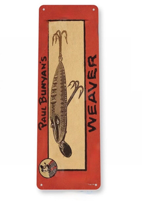 PAUL BUNYAN WEAVER LURE TIN SIGN MINNESOTA BAIT COMPANY BLACK SHORE LIVE ACTION
