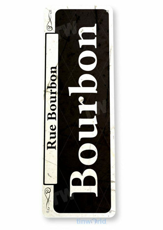 RUE BOURBON 6x18 TIN SIGN BAR PUB BREWING COMPANY BEER 1 SCOTCH 1 BEER TOP SHELF