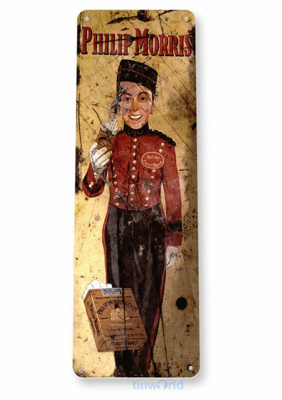 PHILLIP MORRIS 6x18 in TIN SIGN TOBACCO SNUFF CIGARETTE RUSTIC TOBACCIANA POUCH