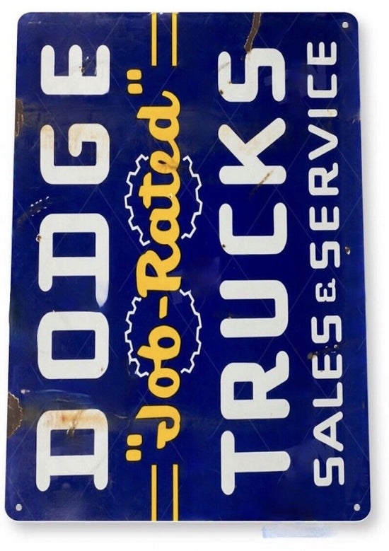 DODGE TRUCKS TIN SIGN SALES SERVICE DEALER DEALERSHIP HEMI 440 BADGE STRIPES