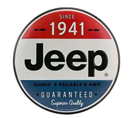 JEEP ROUND TIN SIGN 1941 WRANGLER TJ YJ JK RUBICON GOLDEN EAGLE CJ WILLYS