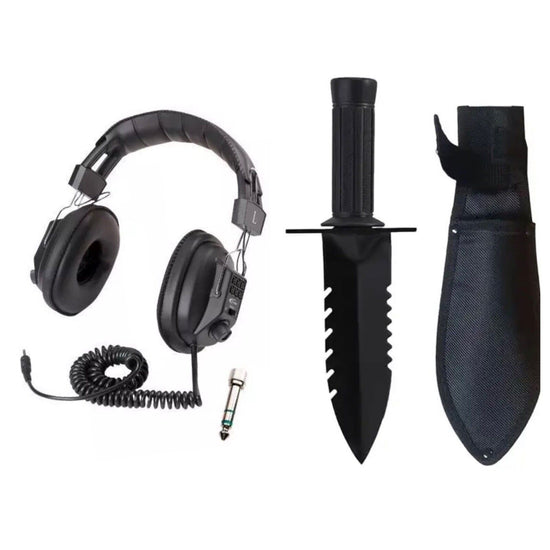 METAL DETECTOR HEADPHONES  DUAL VOLUME CONTROL - PLUS SERRATED DIGGER