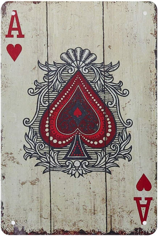 ACE OF HEARTS TIN SIGN SPADES ACES HIGH FULL POKER CHIP ALL IN NO LIMIT GAME
