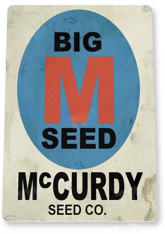 BIG M McCURDY SEED COMPANY TIN SIGN FARM AG HYBRID CORN FARM AGRICULTURE FIELD