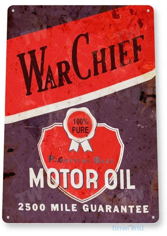 WAR CHIEF MOTOR OIL 11 X 8 TIN SIGN NOSTALGIC REPRODUCTION ADVERTISEMENT USA