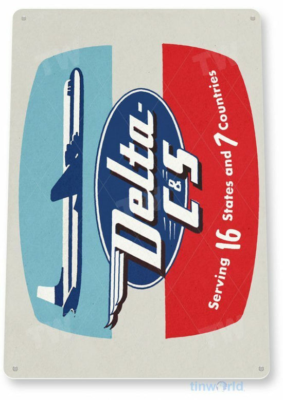 DELTA AIRLINES 11 X 8  TIN SIGN AVIATION AIRPLANE AIRCRAFT RETRO LAX JFK OHARE