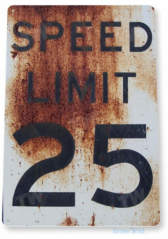 SPEED LIMIT 25 TIN SIGN AUTO AUTOMOBILE MECHANIC ADVERTISEMENT RADAR ZONE TRAP