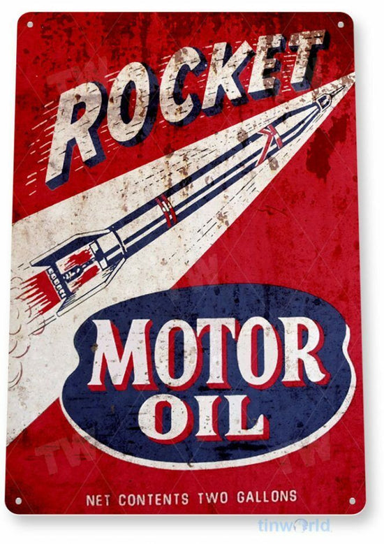 ROCKET MOTOR OIL 11 X 8 TIN SIGN NOSTALGIC REPRODUCTION ADVERTISEMENT USA