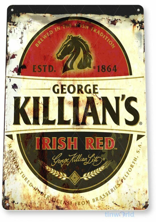 KILLIANS IRISH RED BEER TIN SIGN 11X8  BREWING BREWERY GEORGE IRISH TRADITION