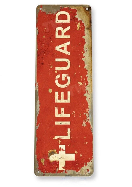LIFEGUARD TIN SIGN RESCUE LIFE PRESERVER SWIMMING BOATING SHARK ATTACK BEACH