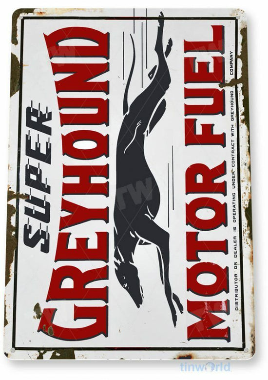 SUPER GREYHOUND 11 X 8 TIN SIGN AUTO AUTOMOBILE MECHANIC ADVERTISEMENT STATION